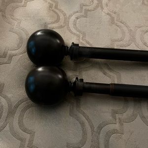 86” greige blackout panels x 2. Dark bronze rod and hardware.